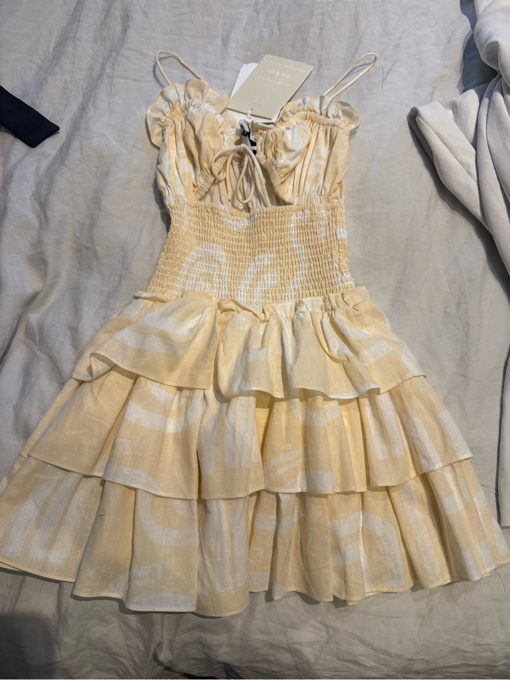 Sabo Skirt Pale Yellow Tiered Ruffle Mini Dress